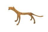 Vintage African light patina bronze cheetah sculpture with mottled, rustic gold tones.