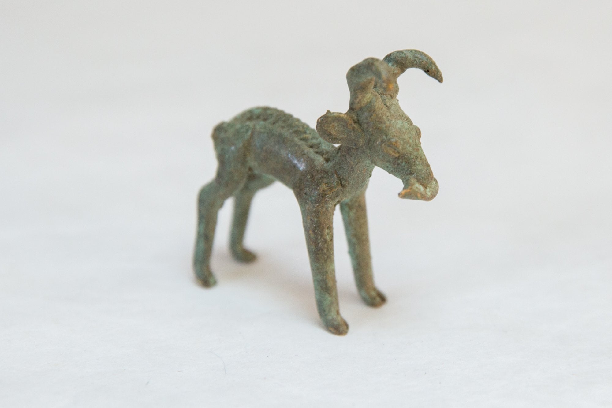 Vintage African Bronze Forward Horn Ram with Leaf // ONH Item ab00770 Image 1