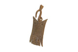 Vintage handmade African rectangular bronze bird medallion with a textured, linear design.