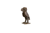 Vintage African bronze owl sculpture, dark metal with textured patina.