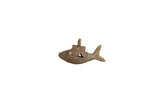 Vintage African bronze fish pendant with etched wire design and a rustic, handmade texture.