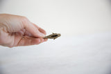 Bronze fish pendant held by hand, showcasing its unique handmade texture and back opening.