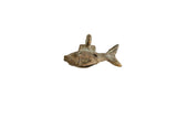 Vintage African bronze fish pendant with a handmade wire design and a textured, aged patina.