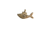 Vintage handmade African bronze fish pendant with an open mesh body and an aged patina.