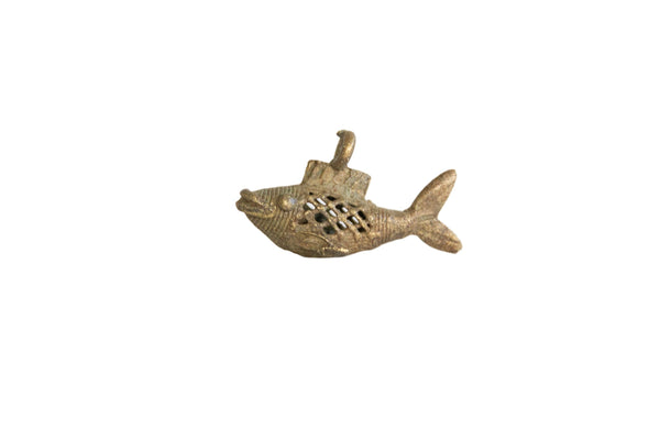 Vintage African Bronze Mesh Design Fish Pendant // ONH Item ab00799