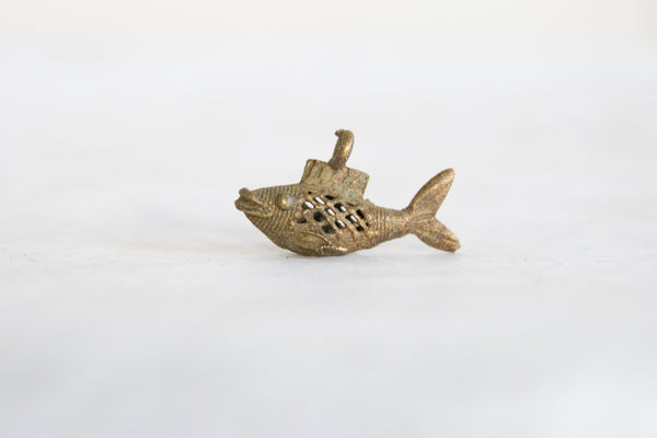 Vintage African Bronze Mesh Design Fish Pendant // ONH Item ab00799 Image 1
