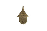 Vintage African bronze hut pendant with a textured, thatched-style roof and dotted body.