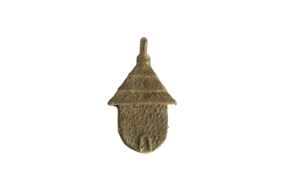 Vintage African Bronze Hut with Front Door Pendant // ONH Item ab00800