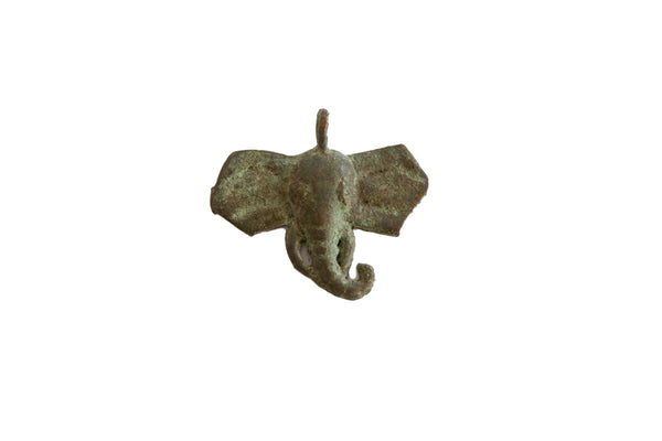 Vintage African Oxidized Bronze Elephant Head Pendant // ONH Item ab00802