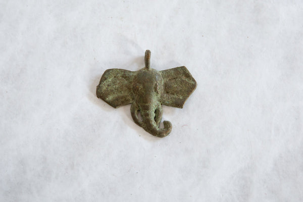 Vintage African Oxidized Bronze Elephant Head Pendant // ONH Item ab00802 Image 1
