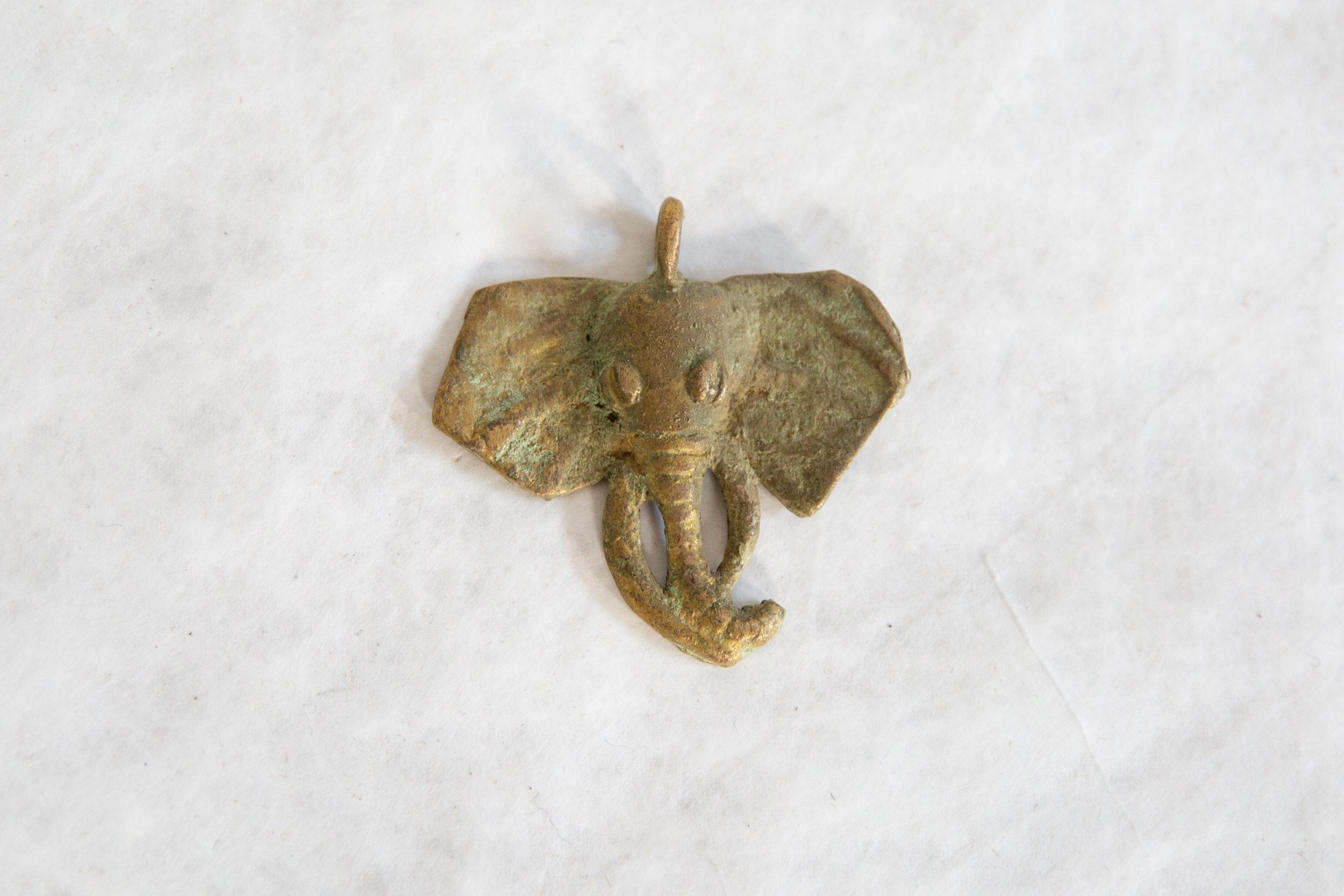 Vintage African Oxidized Golden Patina Elephant Head Pendant // ONH Item ab00803 Image 1
