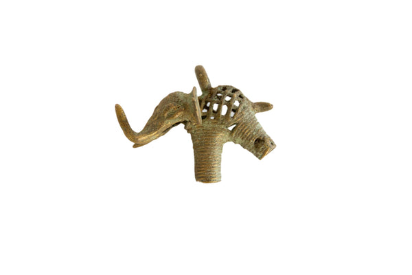 Vintage African Oxidized Bronze Mesh Design Elephant Pendant // ONH Item ab00805