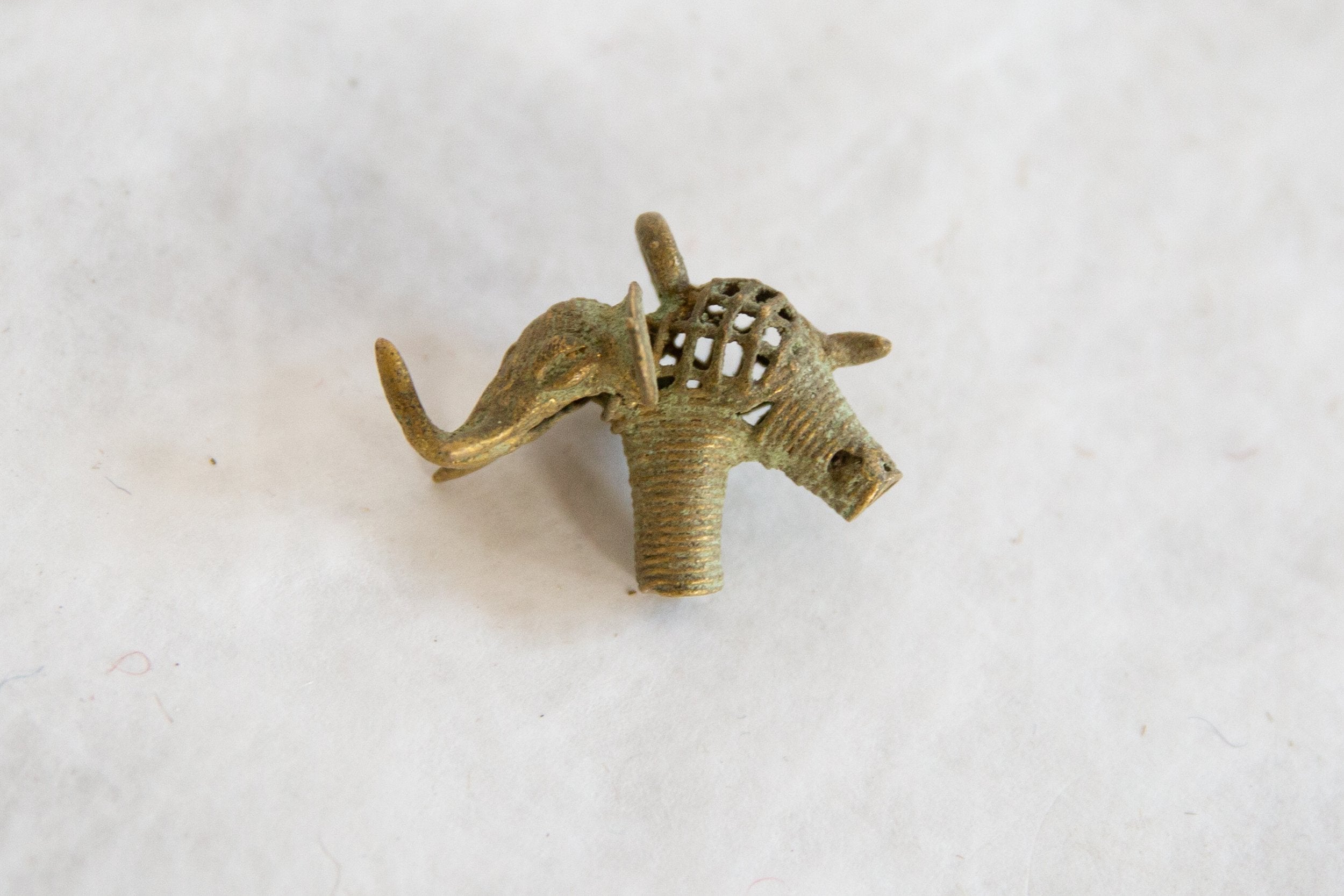 Vintage African Oxidized Bronze Mesh Design Elephant Pendant // ONH Item ab00805 Image 1