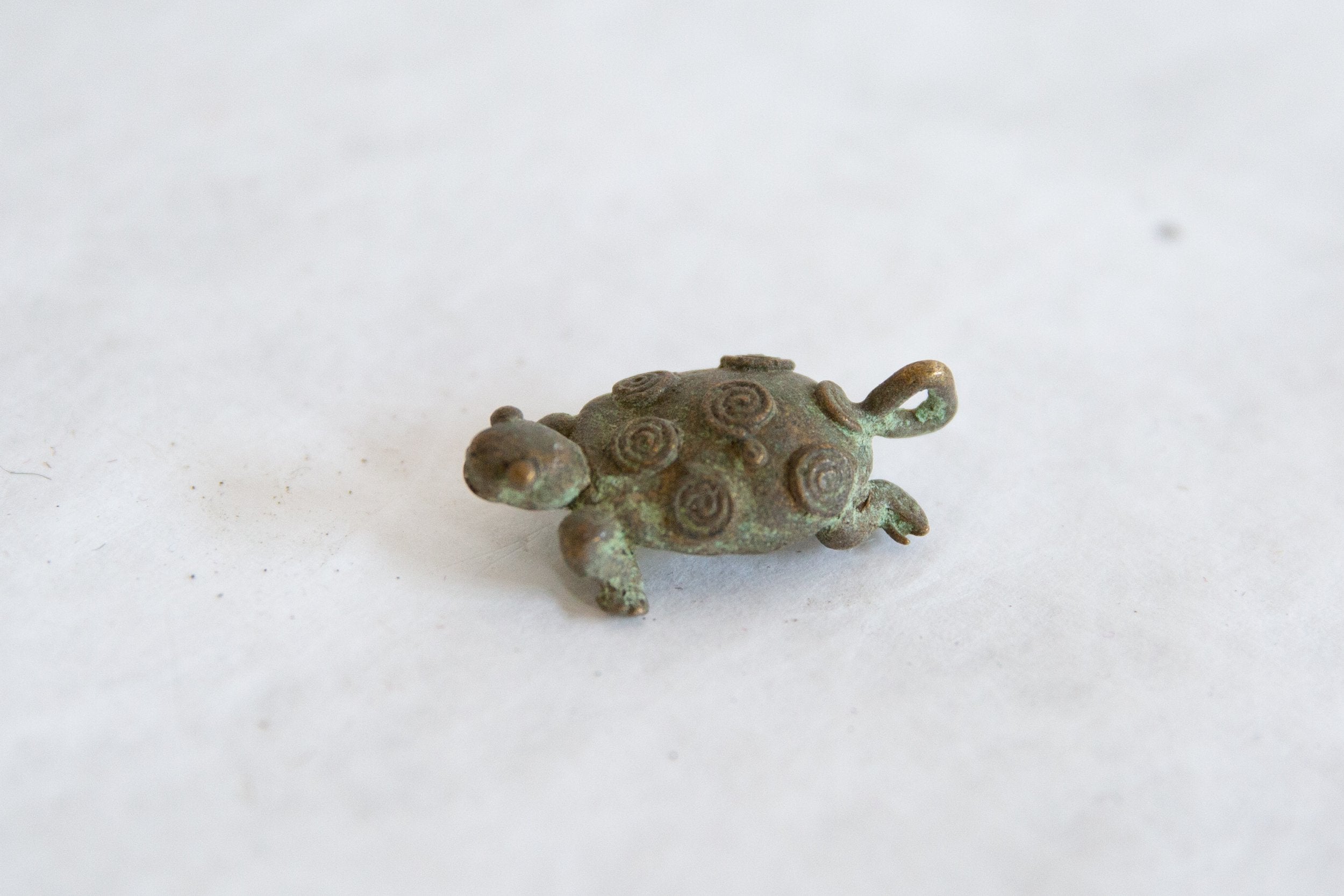 Vintage African Oxidized Bronze Circle Back Turtle Pendant // ONH Item ab00807 Image 1