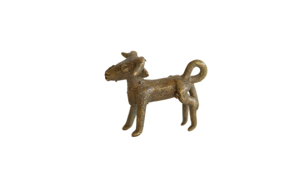 Vintage African Oxidized Bronze Curled Horn Ram Pendant // ONH Item ab00808