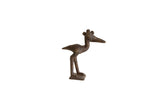 Vintage handmade African crowned stork sculpture in dark, patinated bronze.