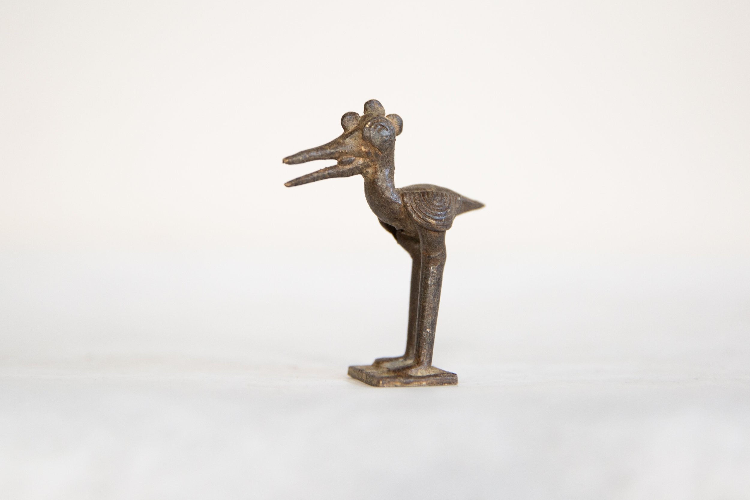 Vintage African Dark Bronze Open Beaked Crowned Stork // ONH Item ab00812 Image 1
