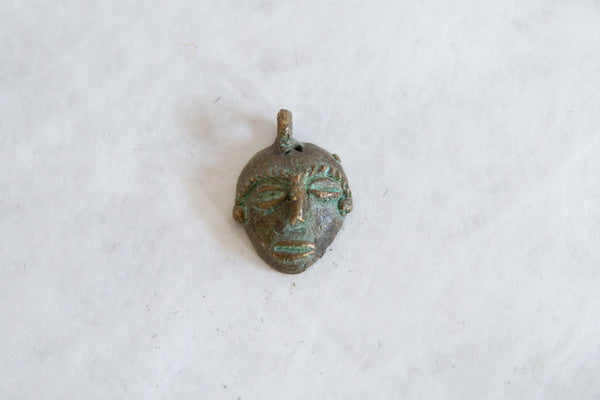 Vintage African Oxidized Bronze Small Mask Pendant // ONH Item ab00818 Image 1