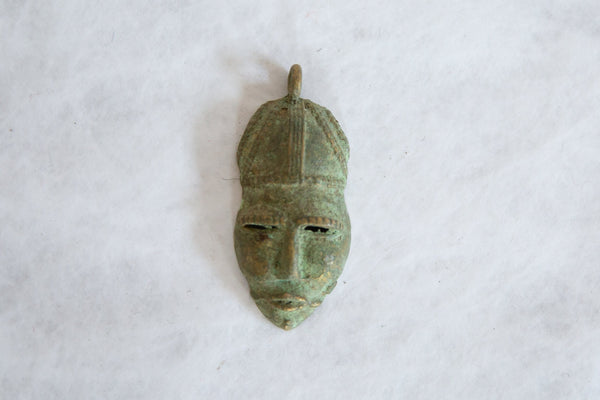 Vintage African Oxidized Bronze Mask Pendant // ONH Item ab00824 Image 1