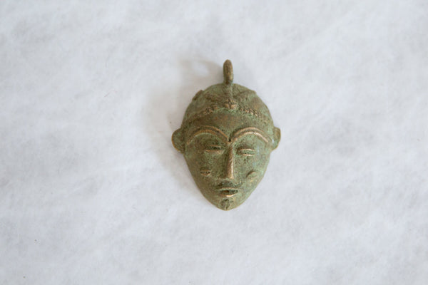 Vintage African Oxidized Bronze Mask Pendant // ONH Item ab00828 Image 1