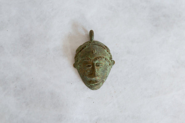 Vintage African Oxidized Bronze Mask Pendant // ONH Item ab00830 Image 1