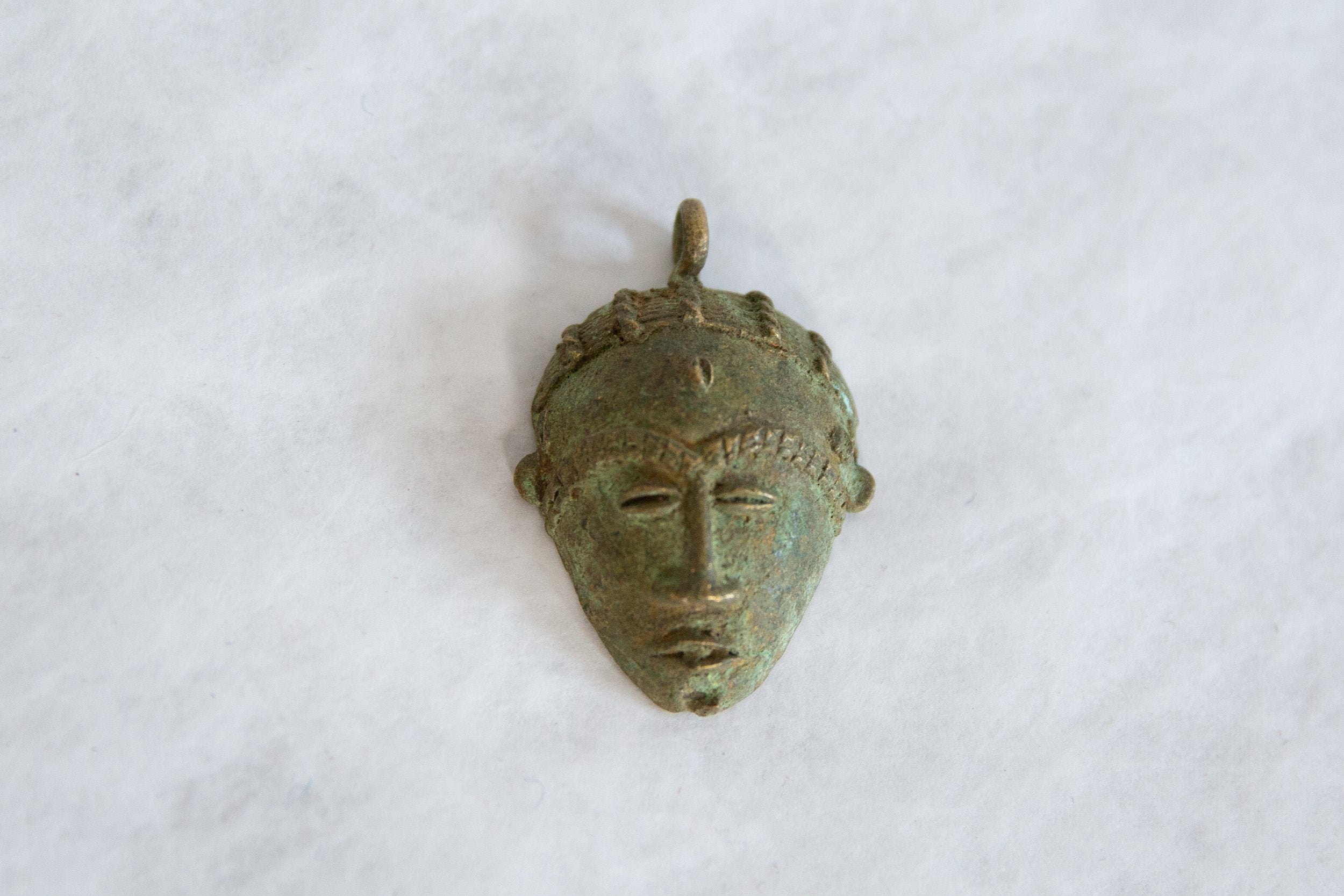Vintage African Oxidized Bronze Mask Pendant // ONH Item ab00831 Image 1