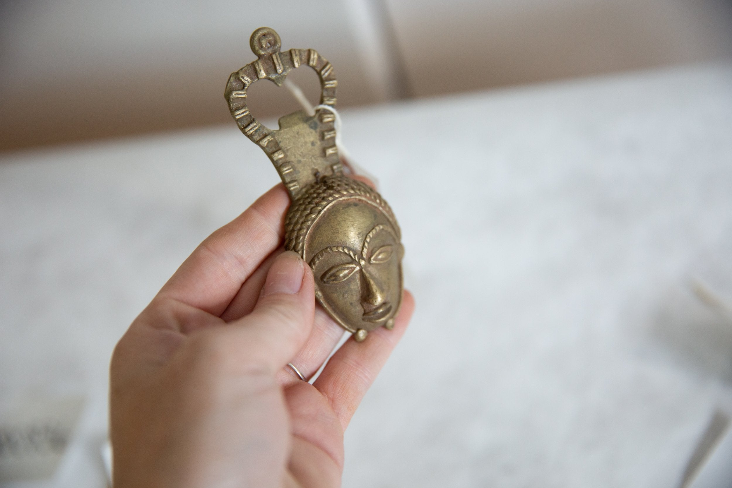 Vintage African Bronze Mask Bottle Opener // ONH Item ab00837 Image 2