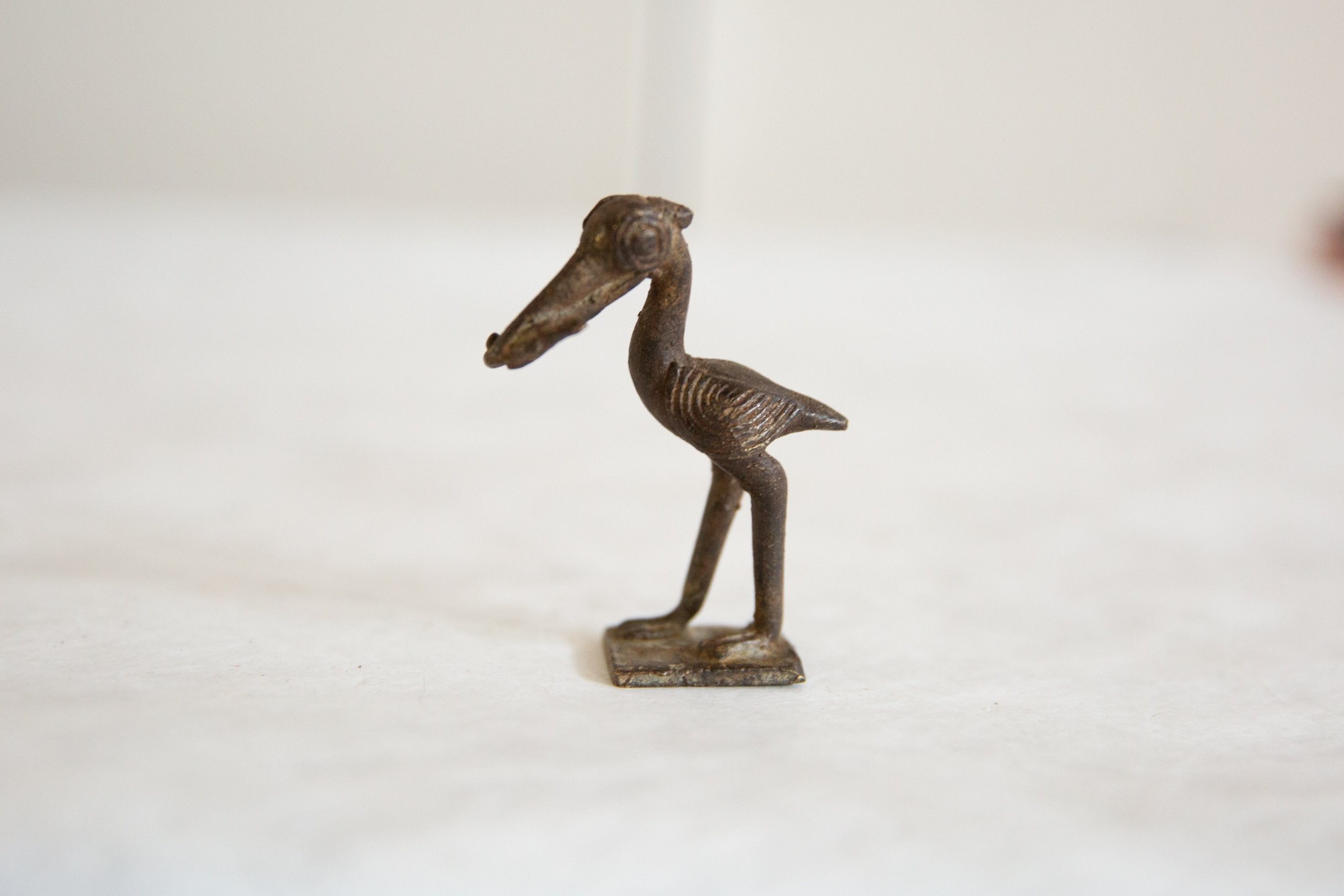 Vintage African Dark Bronze Head Down Stork with Fish // ONH Item ab00839 Image 1