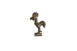 Vintage African bronze rooster sculpture with textured, handmade details and an aged dark patina.