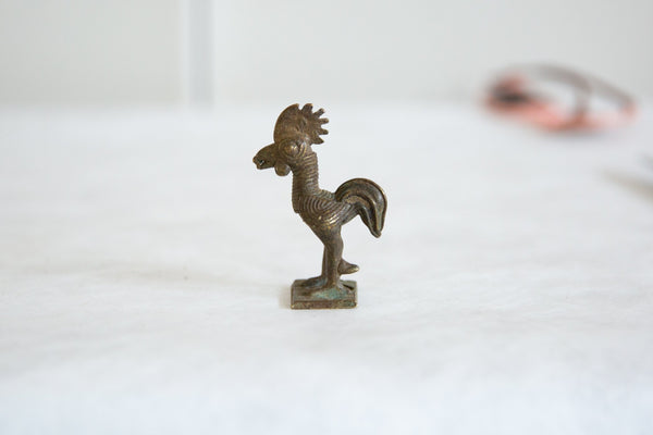 Vintage African Bronze Rooster Eating Seed // ONH Item ab00845 Image 1