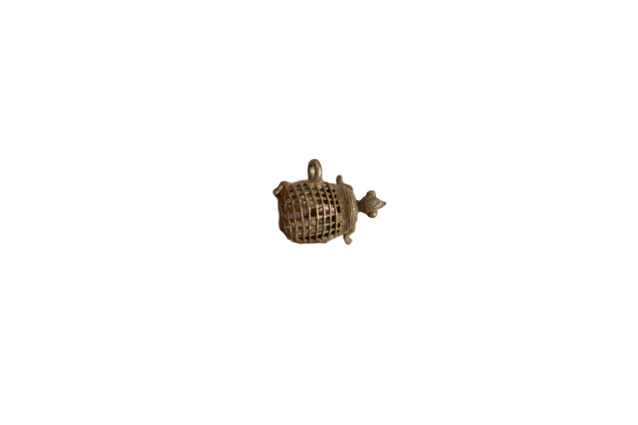 Vintage African Bronze Left Facing Mesh Design Turtle Pendant // ONH Item ab00849