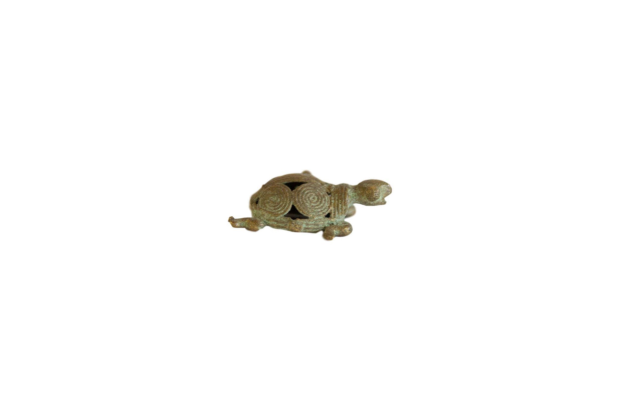 Vintage African Oxidized Bronze Geometric Design Turtle Pendant // ONH Item ab00852