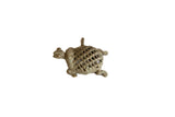 Vintage African oxidized bronze turtle pendant with a handmade criss-cross mesh shell.