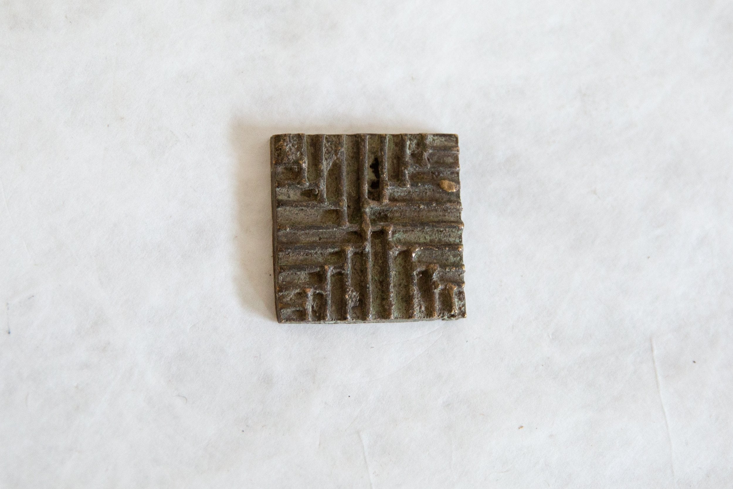 Vintage African Square Bronze Coin // ONH Item ab00859 Image 1