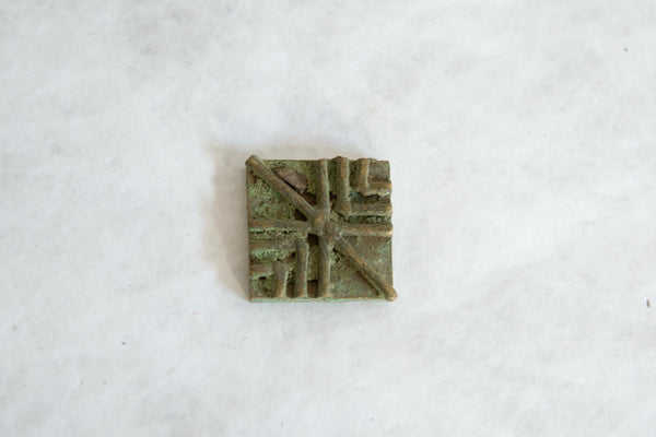 Vintage African Square Oxidized Bronze Coin // ONH Item ab00863 Image 1