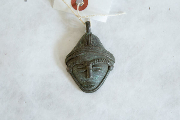 Vintage African Dark Oxidized Bronze Mask Pendant // ONH Item ab00879 Image 1