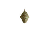 Vintage African oxidized mask pendant with a rich green patina and etched details.