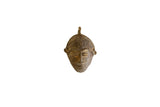 Vintage African bronze mask pendant with a textured headdress and timeworn patina.