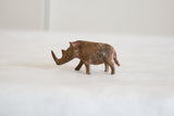 Vintage copper alloy thin nosed rhino sculpture with a rich, handmade textured patina.