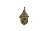 Vintage African bronze hut pendant with an embossed bug design, showing an oxidized green patina.