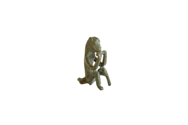 Vintage African Oxidized Bronze Peg Leg Monkey Sitting to Eat // ONH Item ab00919