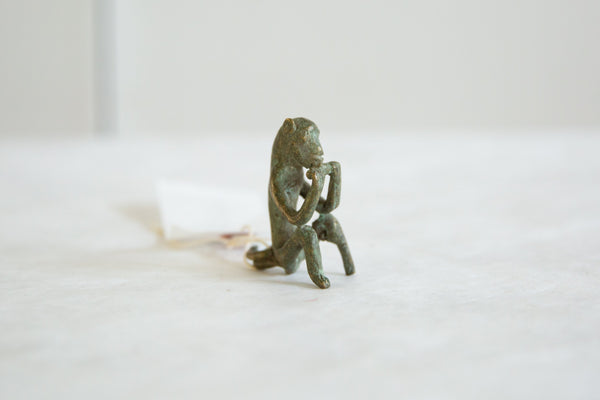 Vintage African Oxidized Bronze Peg Leg Monkey Sitting to Eat // ONH Item ab00919 Image 1