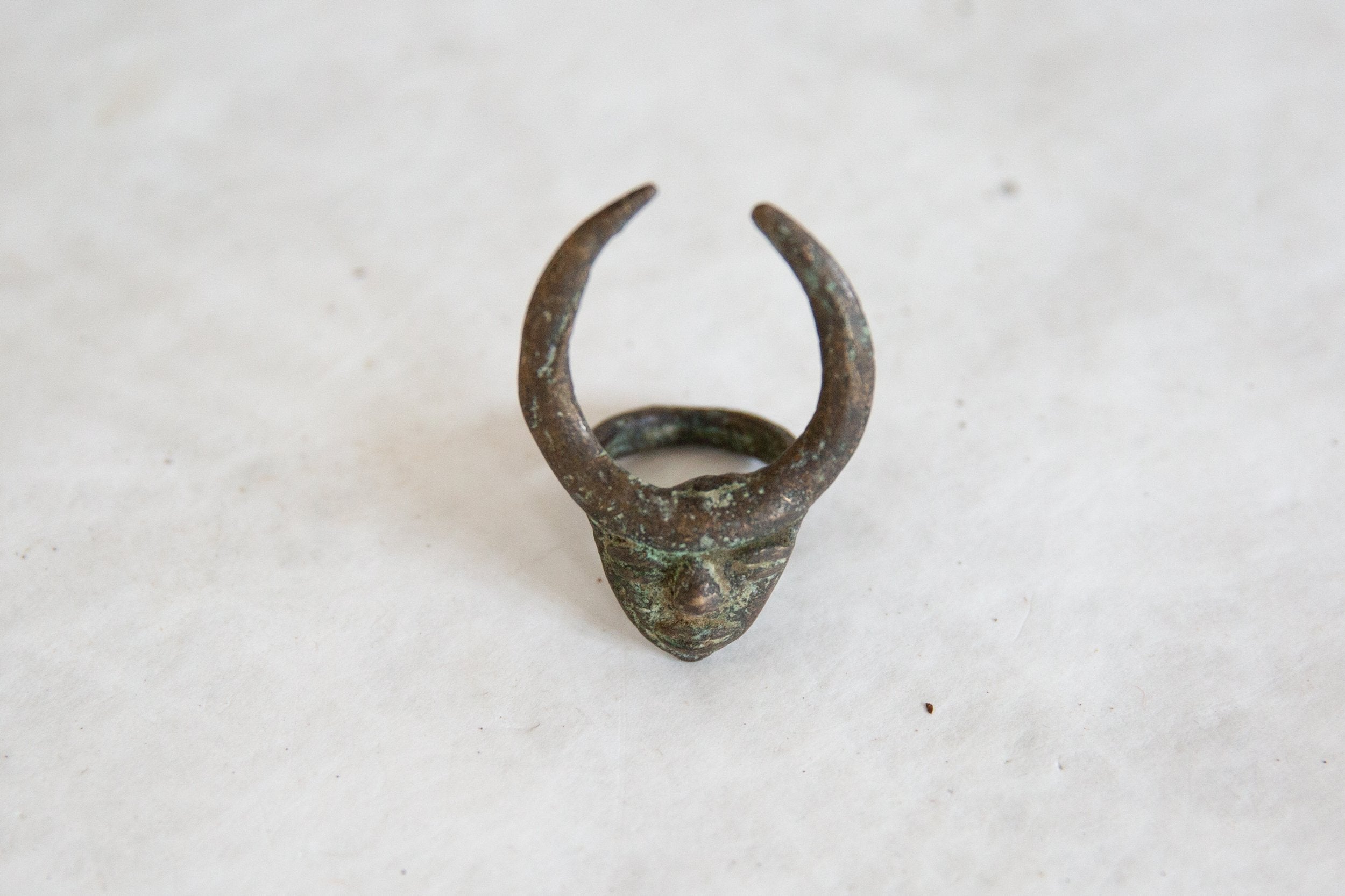 Vintage African Bronze Horned Mask Ring // ONH Item ab00927 Image 1