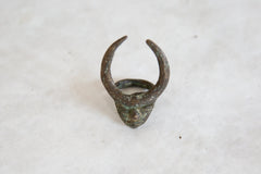 Vintage African Bronze Horned Mask Ring // ONH Item ab00927 Image 1