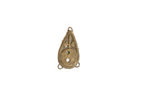 Vintage African bronze shield ring in a tear shape with a cast spiral and braided details.