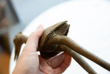 Textured underside and aged legs of the vintage African bronze stork.