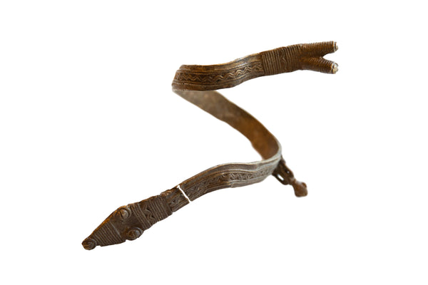 Vintage African Bronze Snake with Rider Arm Cuff // ONH Item ab00979