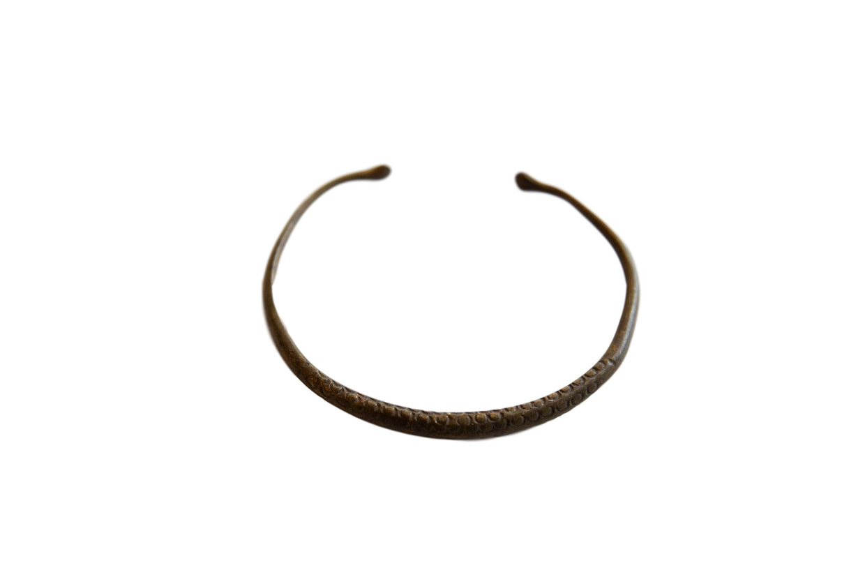 Vintage African Bronze Bracelet with Snakeskin Design // ONH Item ab00986