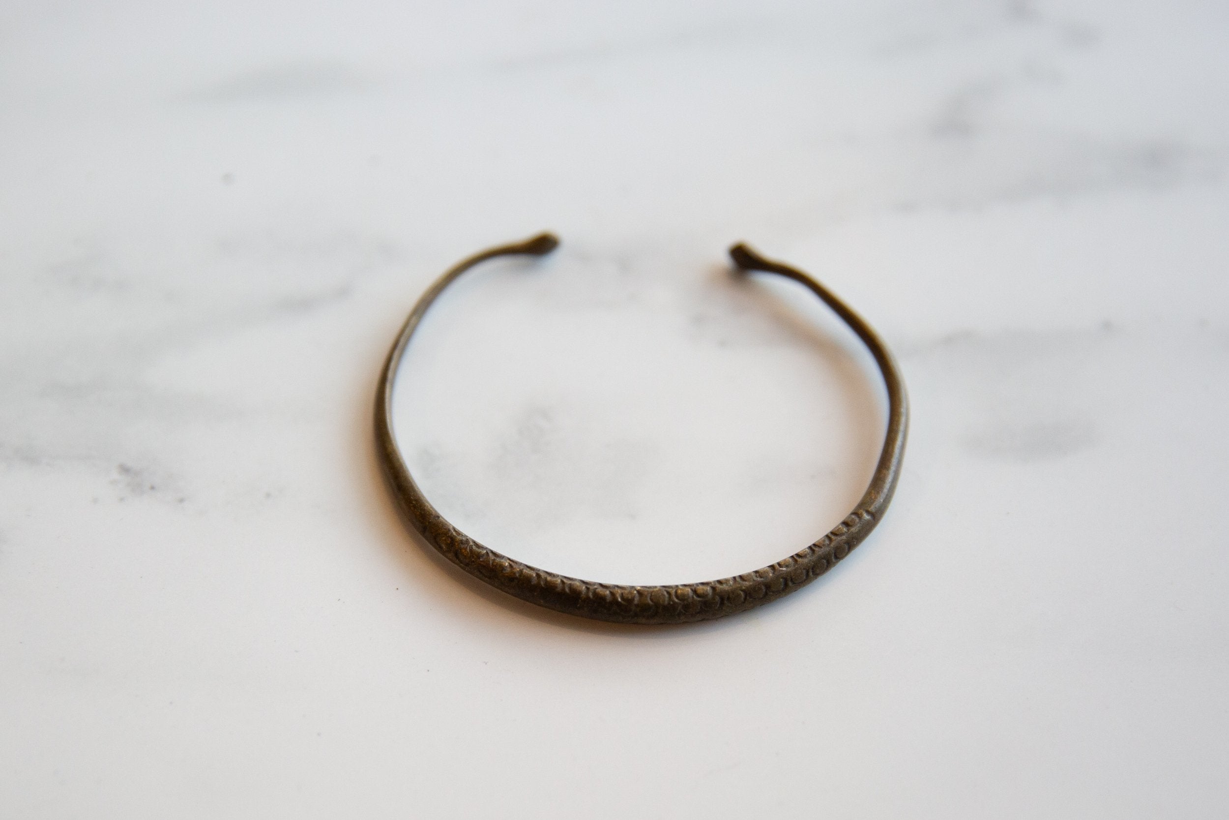 Vintage African Bronze Bracelet with Snakeskin Design // ONH Item ab00986 Image 1