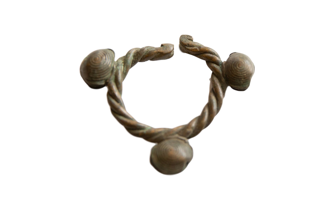 Vintage African Bronze Lobi Bell Twisted Design Cuff Bracelet // ONH Item ab01000